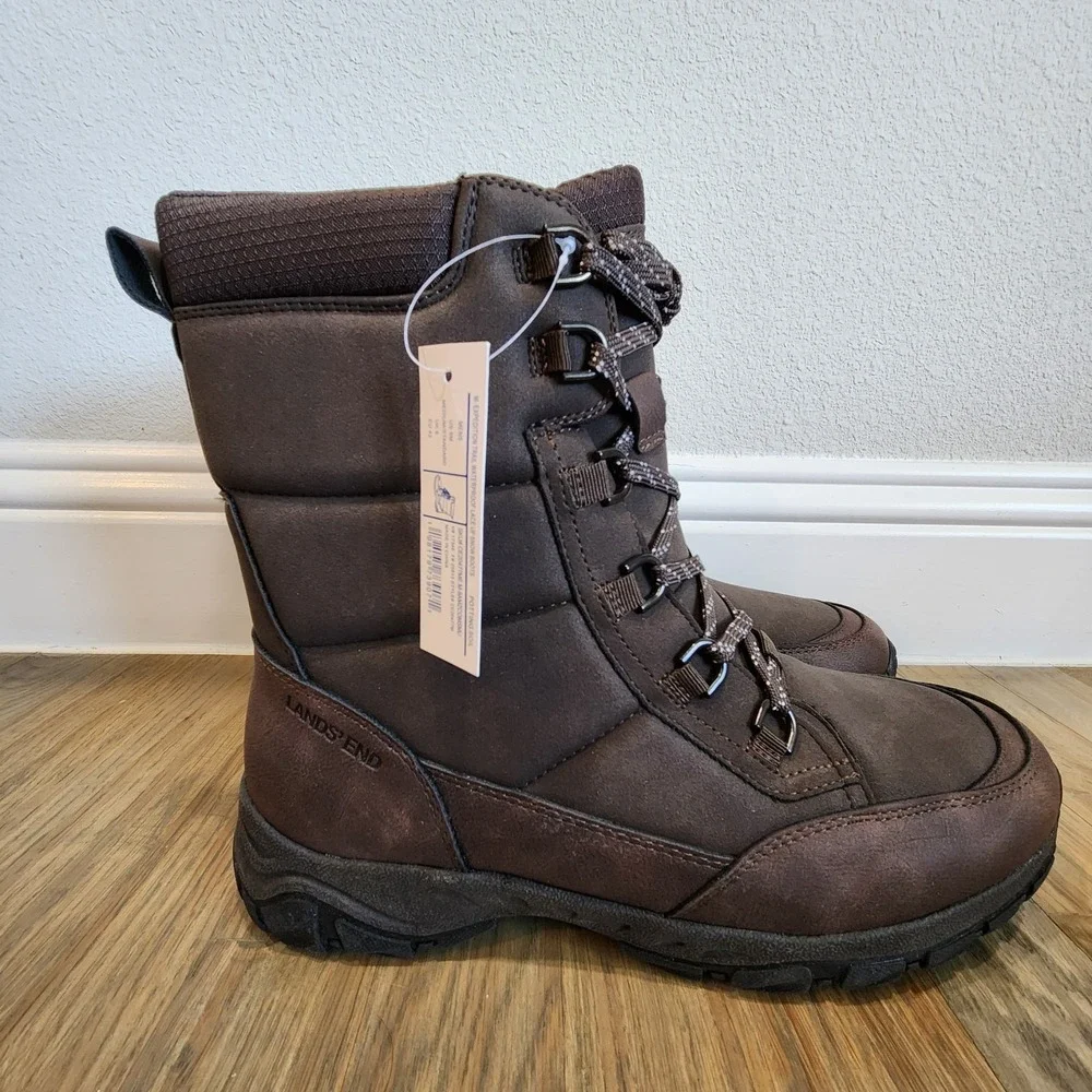 NEW Lands End Mens Size 9M Expedition Trail Waterproof Brown Lace Up Snow Boots